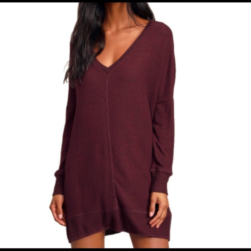 Lulus Maroon V-neck Sweater Dress